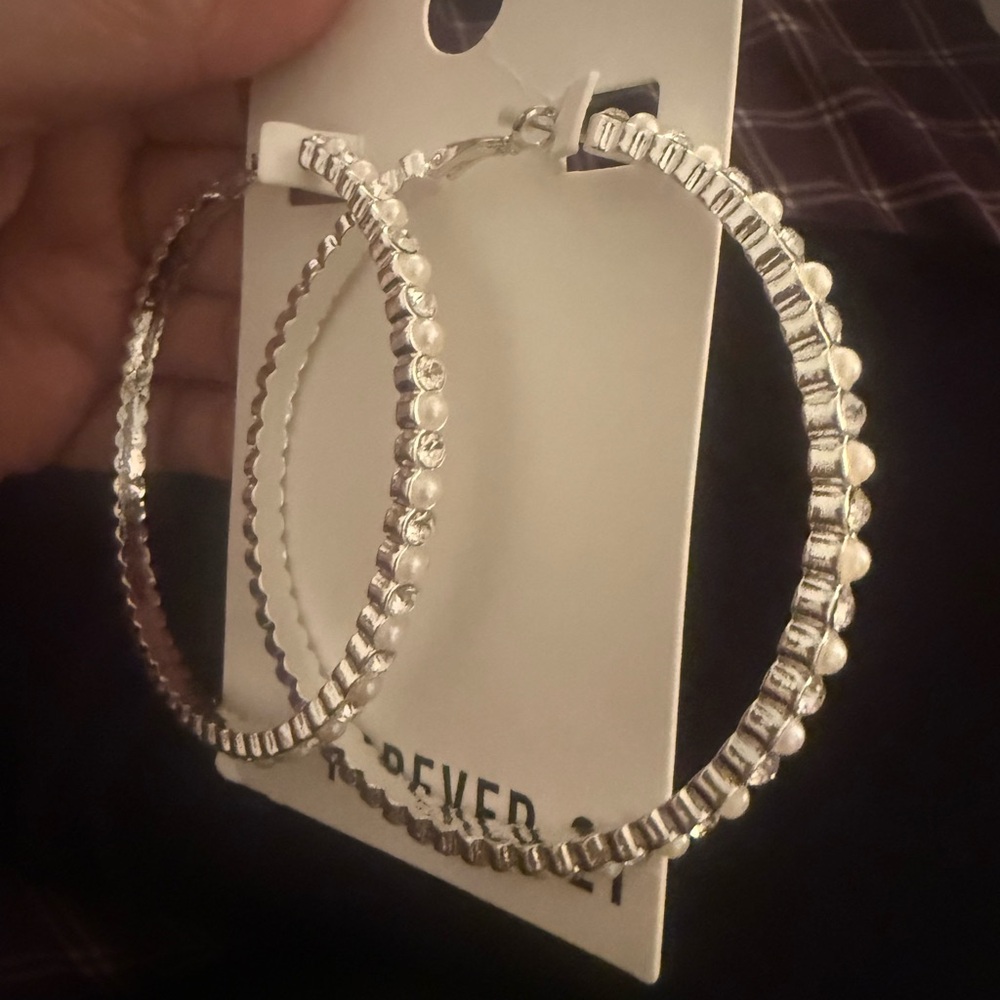 Forever 21 Silver Textured Hoop Earrings